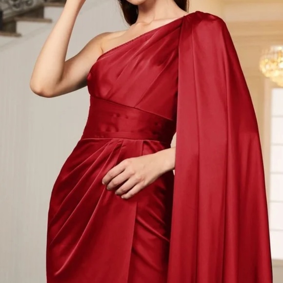 Luxe Pink One shoulder party formal evening Prom Satin Wedding dress - Picture 8 of 16